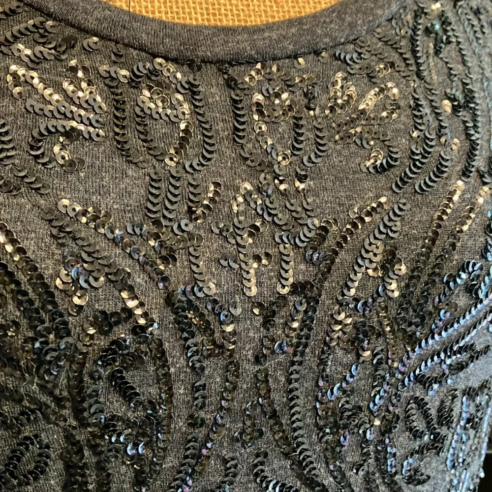 Tory Burch Arabesque wool rayon lined sequined scoop neck short sleeved blouse M